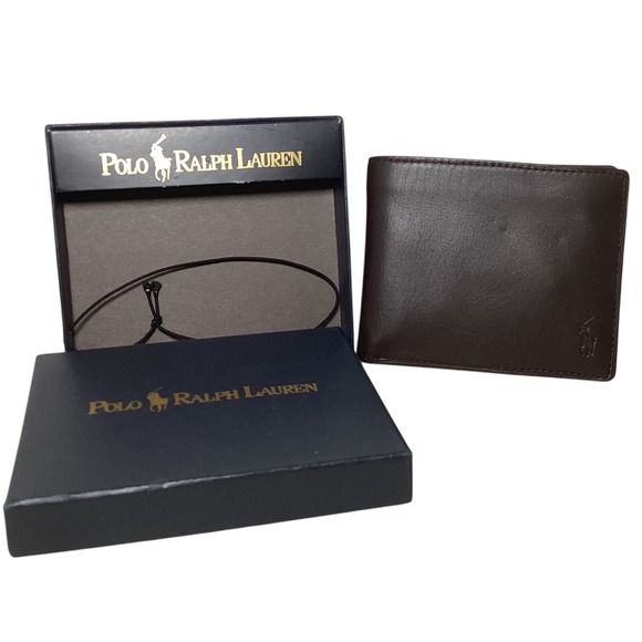 Polo Ralph Lauren Brown Leather Bi Fold Passcase Wallet Men New Open Box - Picture 3 of 16